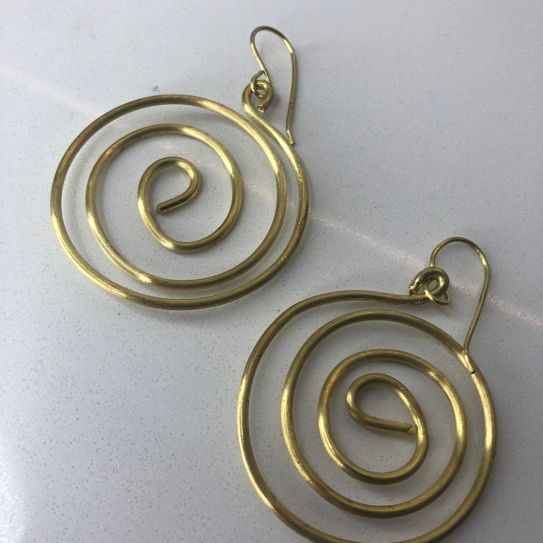 Solid Brass Spiral Earrings.
